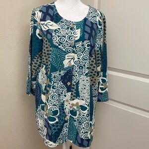 Hot Cotton Tunic blouse Top Womens M Button Down Rayon/Cotton Lagenlook tropical